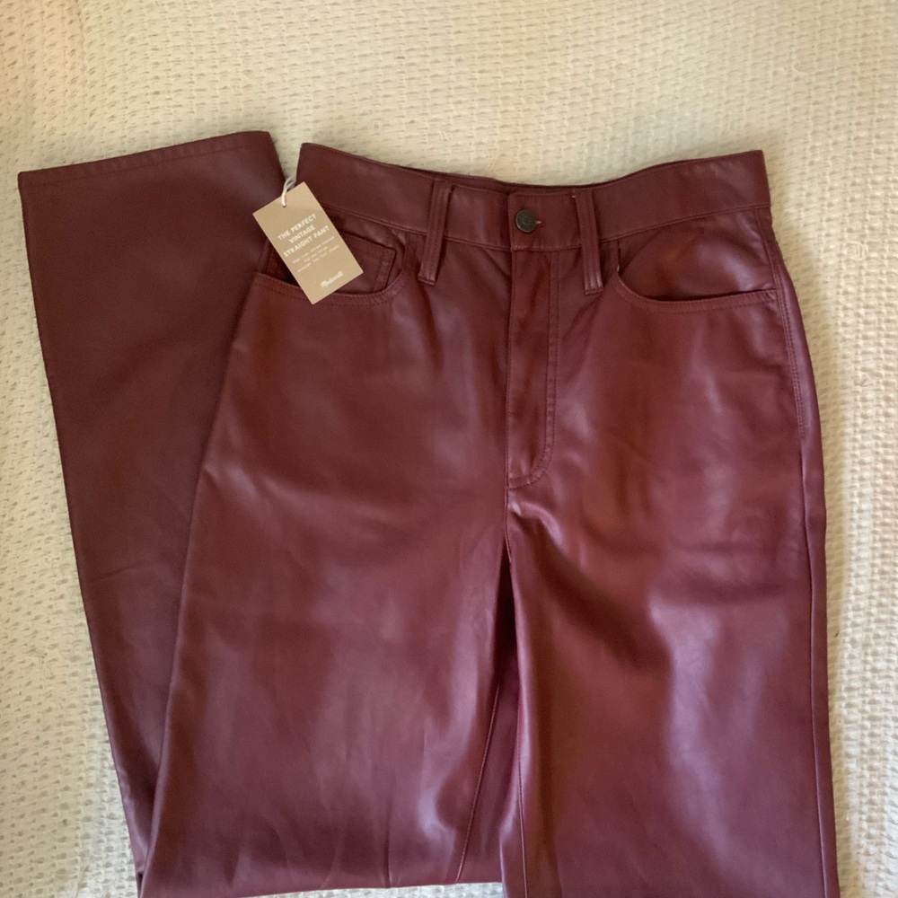 NWT Madewell Plus Perfect Vintage Straight Jean Faux Leather Red Pants 27 - Picture 8 of 9